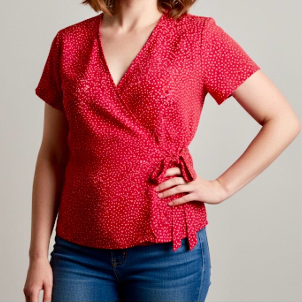 Monterey Bay Clothing Co Silk Wrap Top Women’s Size 14 Red & White Polka Dot